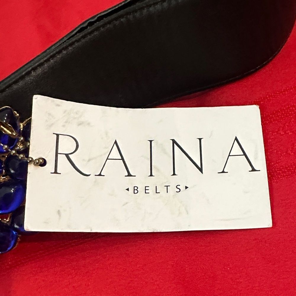 NWT RAINA BLK WISTERIA Elegant Black Belt with Blue Gemstone Accent - Picture 2 of 12
